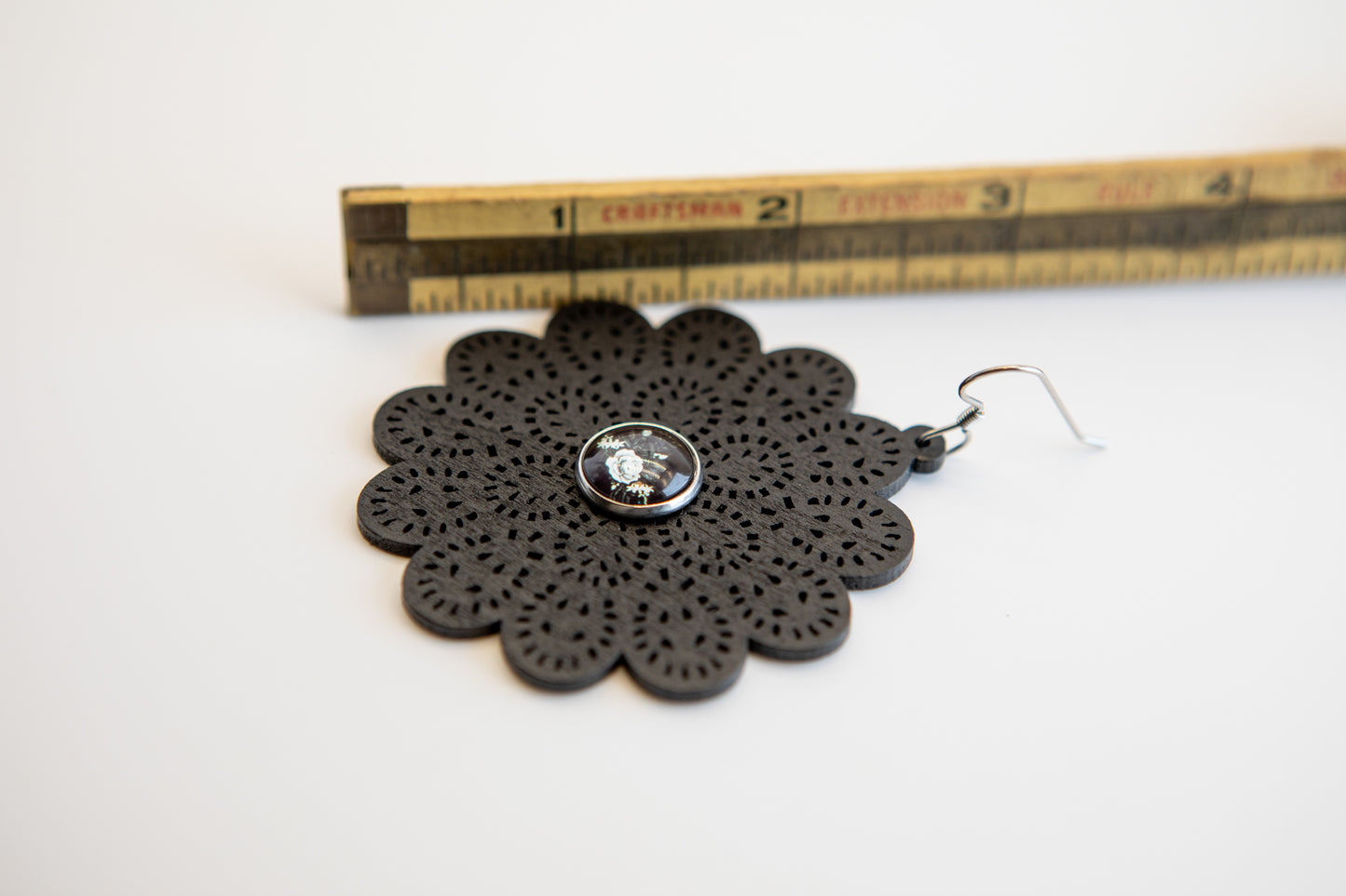 Black Floral Wooden Earrings