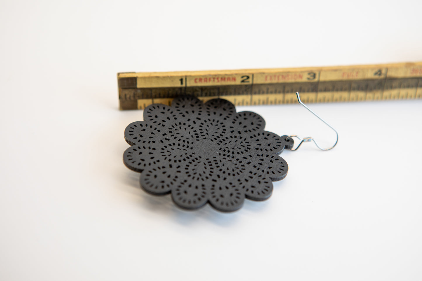 Black Floral Wooden Earrings