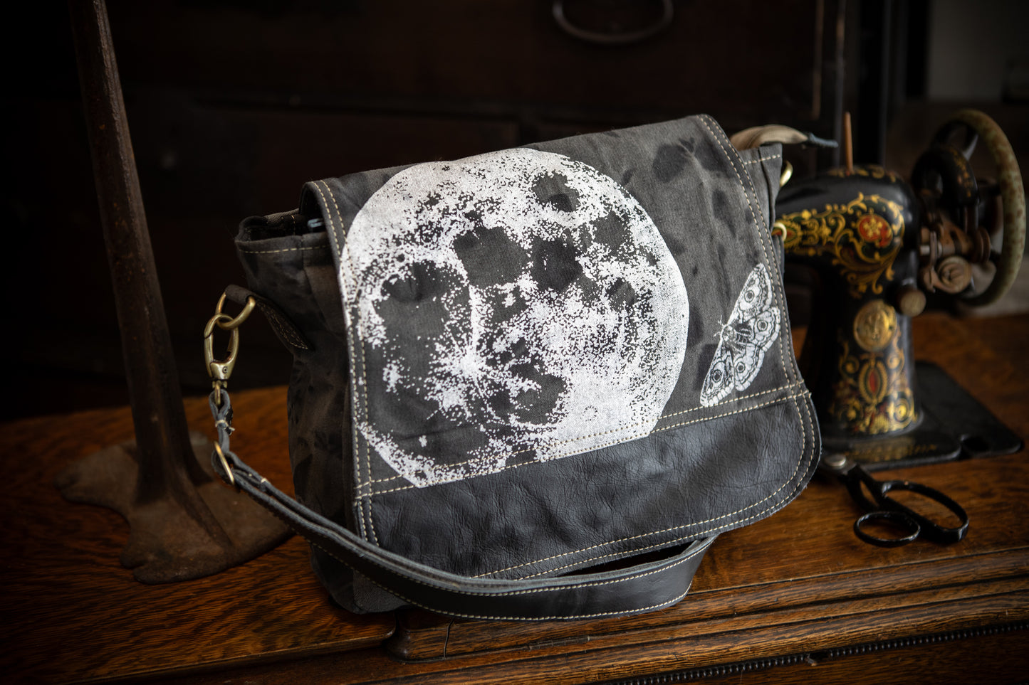 Lunar Moth Recycled Canvas Saddle Bag