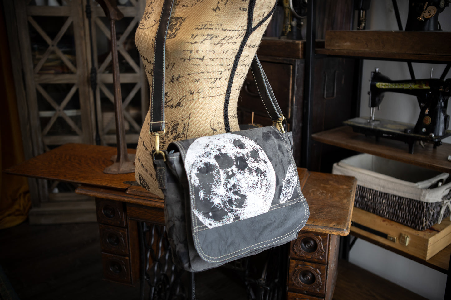 Lunar Moth Recycled Canvas Saddle Bag