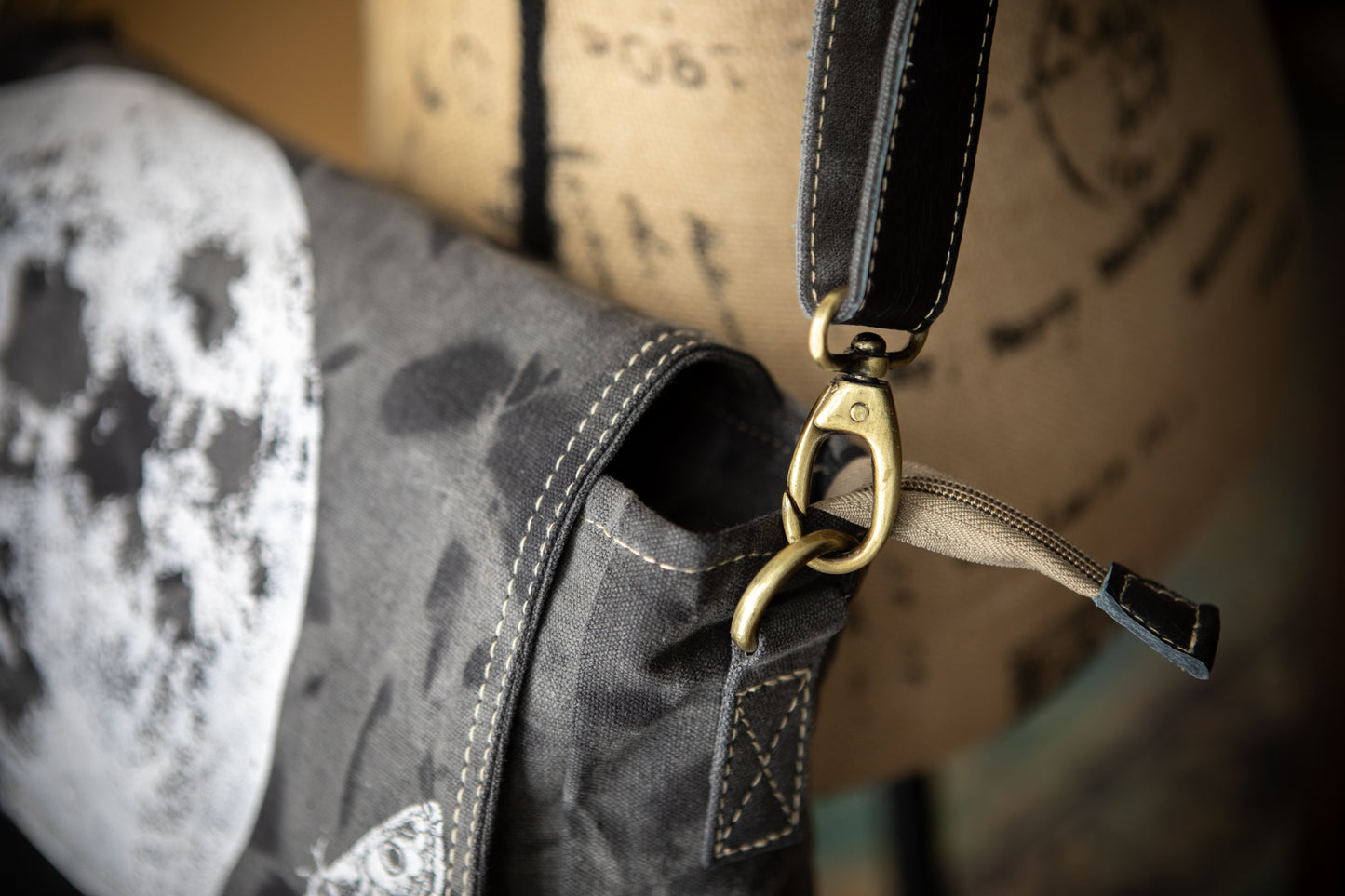 Lunar Moth Recycled Canvas Saddle Bag