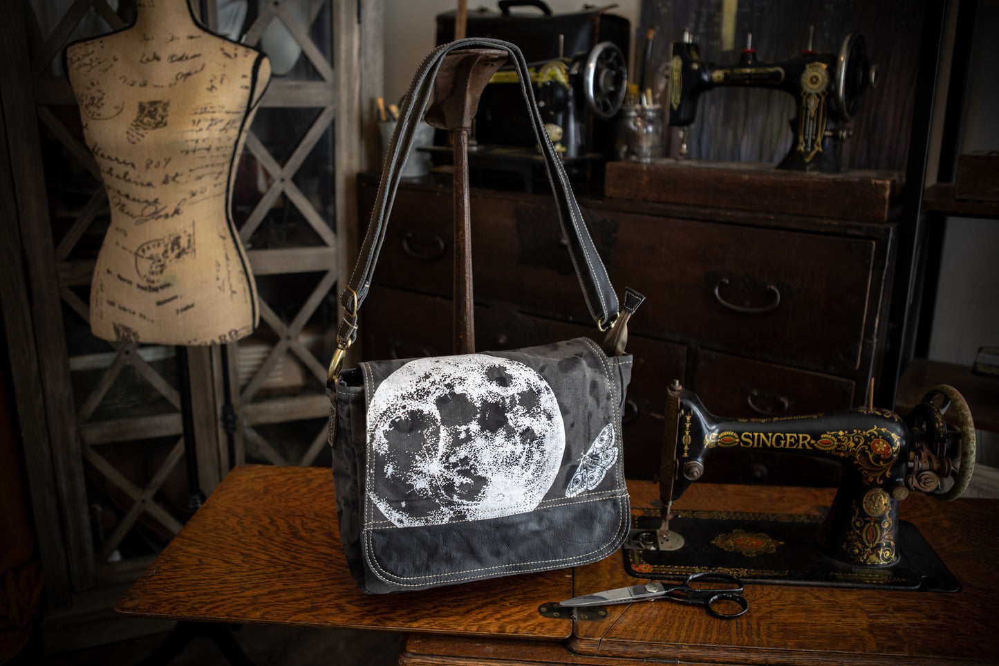 Lunar Moth Recycled Canvas Saddle Bag